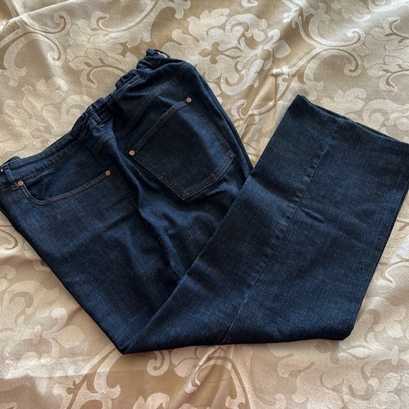 Eileen Fisher Stretch Organic Cotton Dark Denim Elastic Waist Jeans sx 1X - Picture 1 of 6